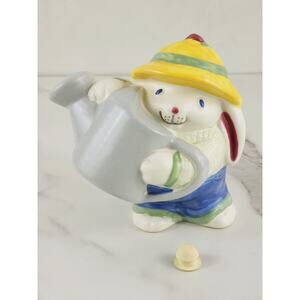 Easter Pottery Rabbit Bunny Gardener Salt Shaker 5 1/4" TIC USA Ceramic Vintage